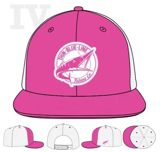 PINK AND WHITE THIN BLUE LINE FISHING CO. TRUCKER CAP
