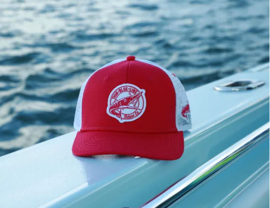 PINK AND WHITE THIN BLUE LINE FISHING CO. TRUCKER CAP